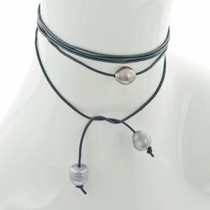 Dk.grey Leather & Grey Fresh Water Pearl / Lead Co